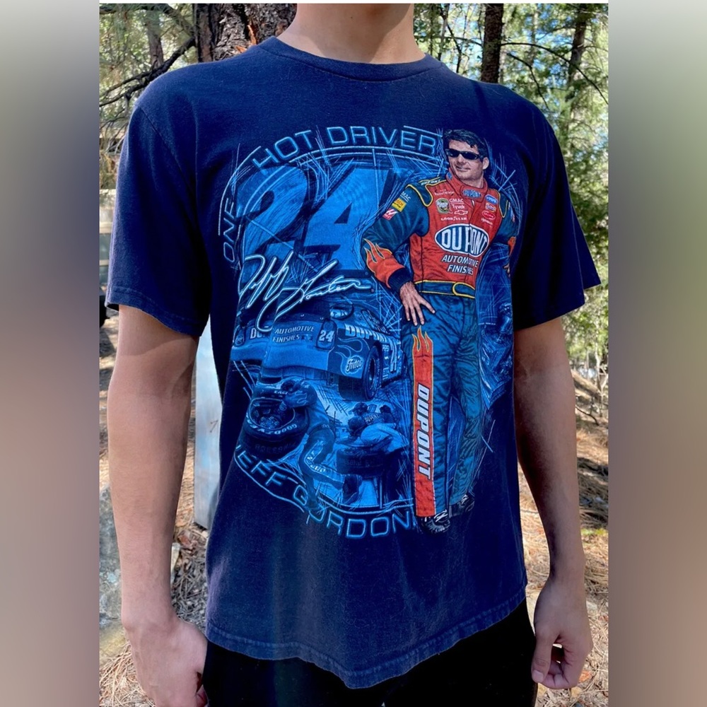 Vtg 2003 JEFF GORDON NASCAR WINSTON CUP RACING 2-Sided Navy Shirt Medium